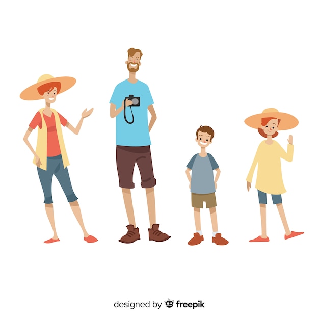 Hand drawn family doing outdoors activities collection