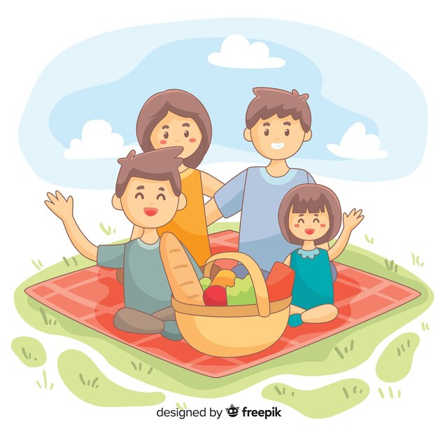 Free Vector hand drawn family eating together scene