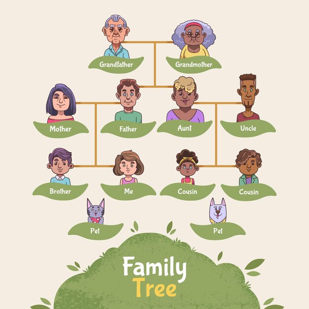 hand drawn family generation tree