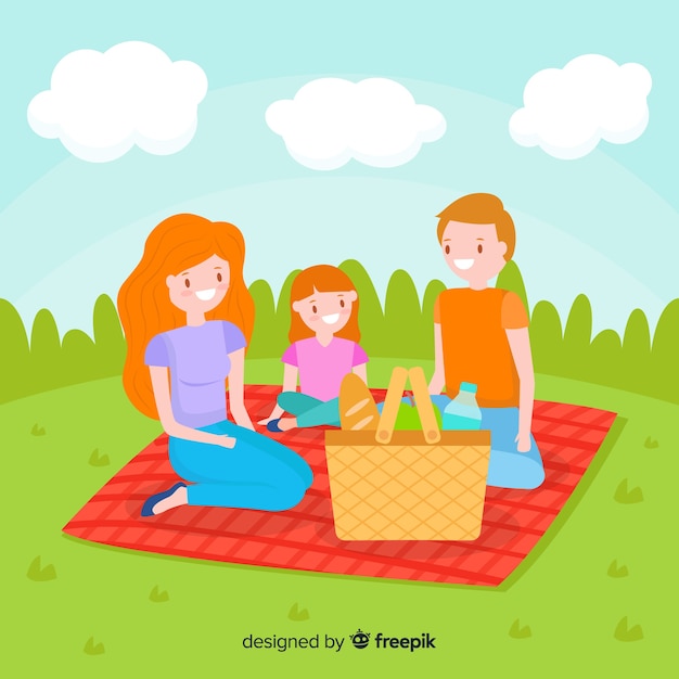 Free vector hand drawn family having a picnic
