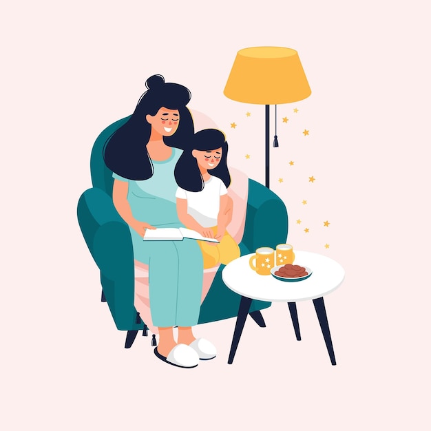 Hand drawn family illustration with food