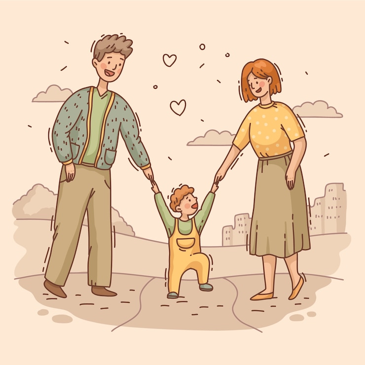 無料Vector 手描きの家族の瞬間のイラスト