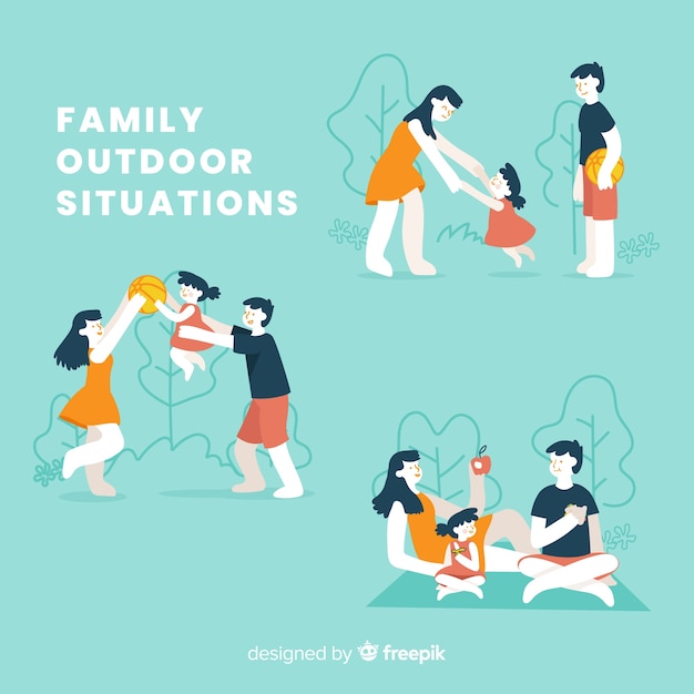 Free vector hand drawn family outdoor activity pack