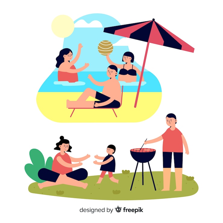 Free Vector hand drawn family outdoor scenes pack