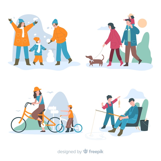 Free vector hand drawn family outdoor scenes pack