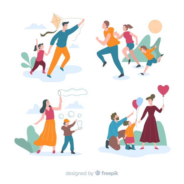 Free Vector hand drawn family outdoor scenes pack