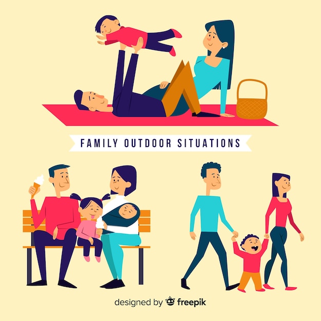 Hand drawn family outdoor situations pack