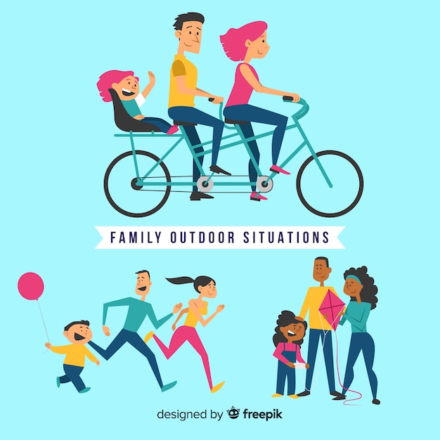 Free vector hand drawn family outdoor situations pack