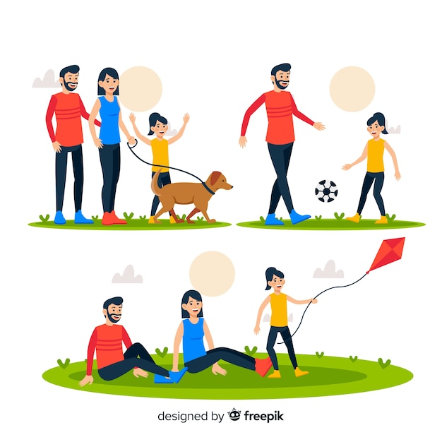 Hand drawn family outdoor situations pack