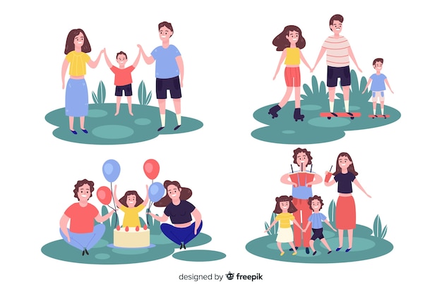 Free vector hand drawn family in the park collection