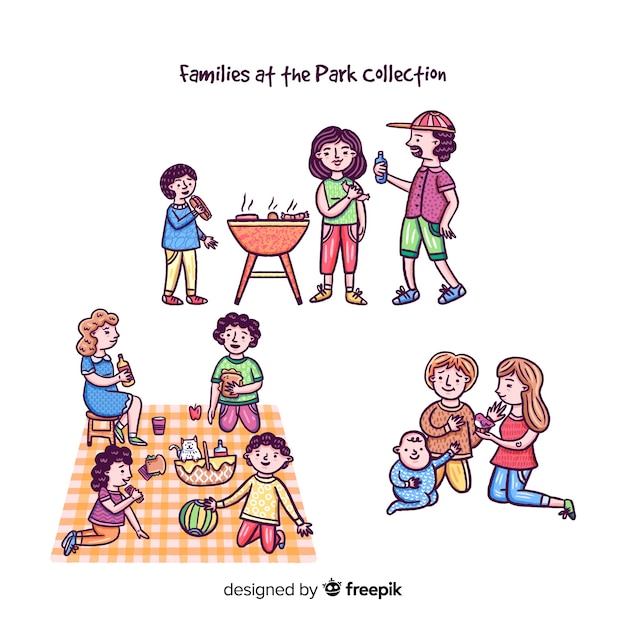 Free Vector hand drawn family in the park collection