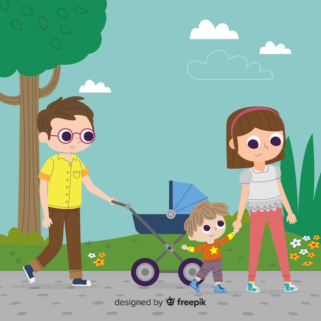 Free vector hand drawn family in the park