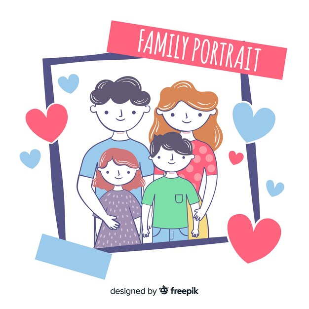 Hand drawn family portrait instant photo