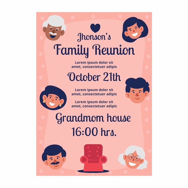 Free vector hand drawn family reunion invitation