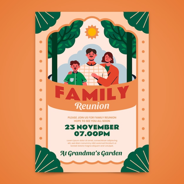 Free vector hand drawn family reunion invitation