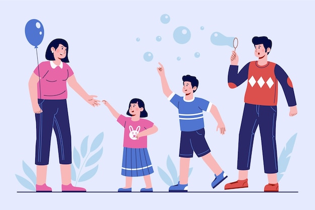 Hand drawn family scene illustration