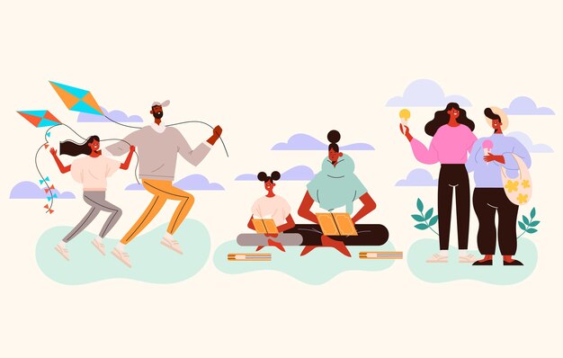 Free Vector hand drawn of family scenes