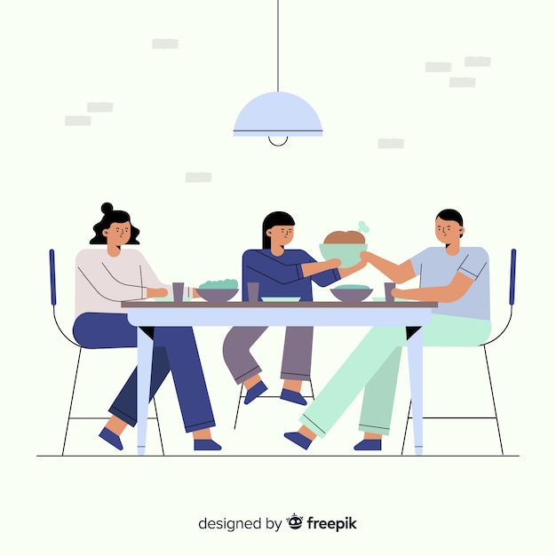 Free vector hand drawn family sitting around table background