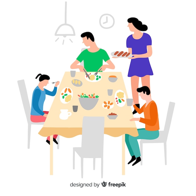 Free vector hand drawn family sitting around table illustration