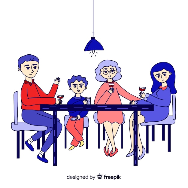 Free vector hand drawn family sitting around table illustration