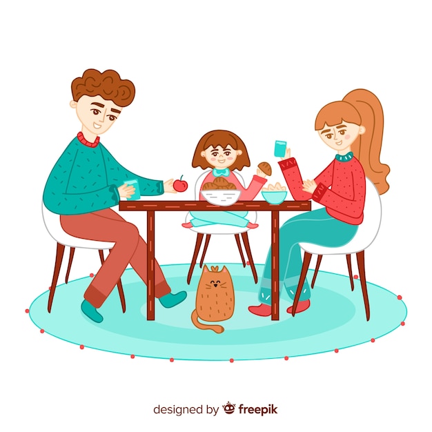 Free vector hand drawn family sitting around table illustration