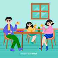 Free vector hand drawn family sitting around table illustration