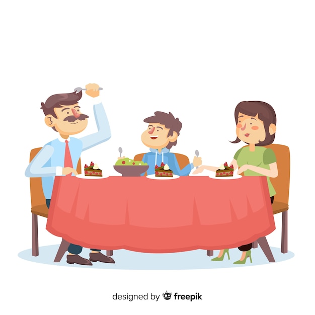 Free vector hand drawn family sitting around table illustration