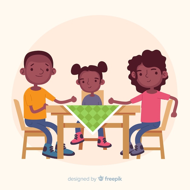 Hand drawn family sitting around table