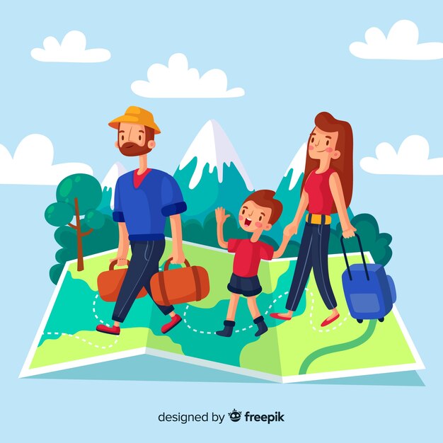 Free vector hand drawn family traveling background