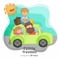 Free vector hand drawn family traveling by car background