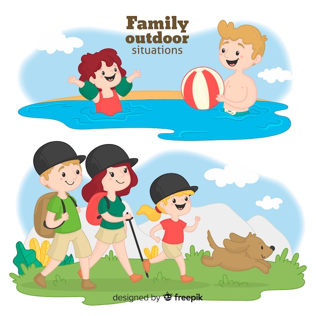 Free vector hand drawn family on a trip