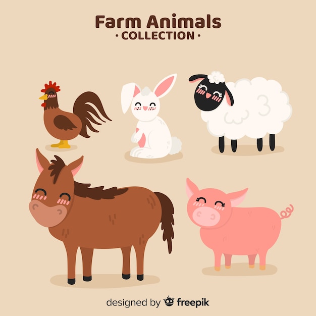 Free vector hand drawn farm animal collection