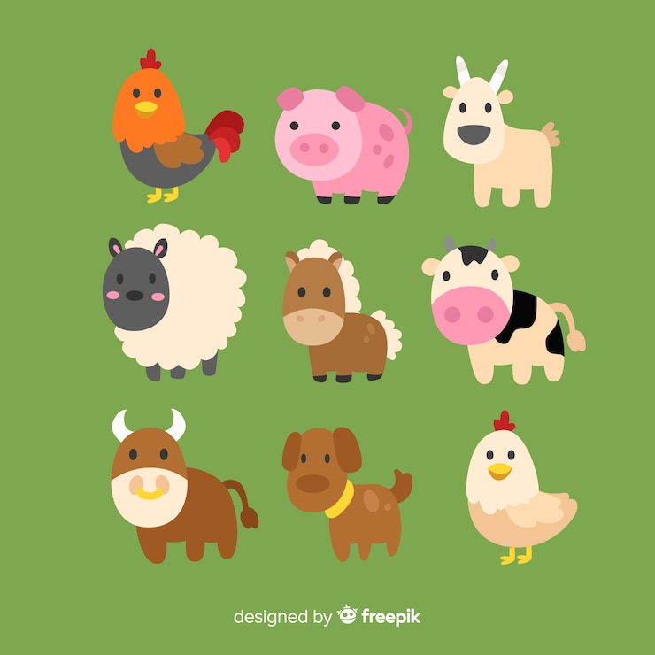 無料Vector 手描きの農場の動物コレクション