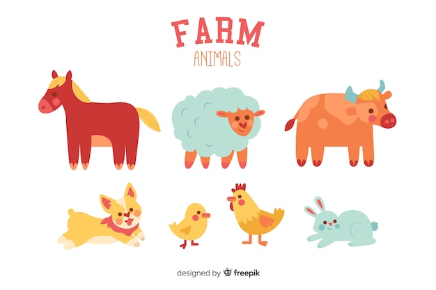 Free vector hand drawn farm animal collection