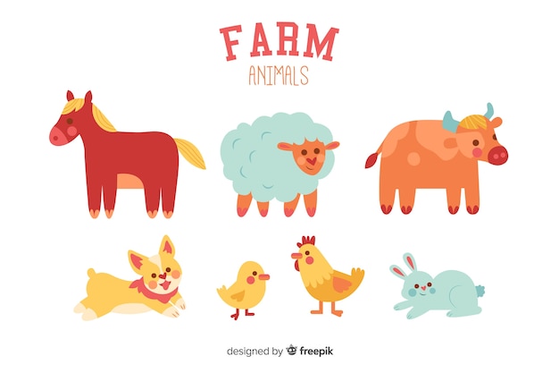 Коллекция рисованной сельскохозяйственных животных