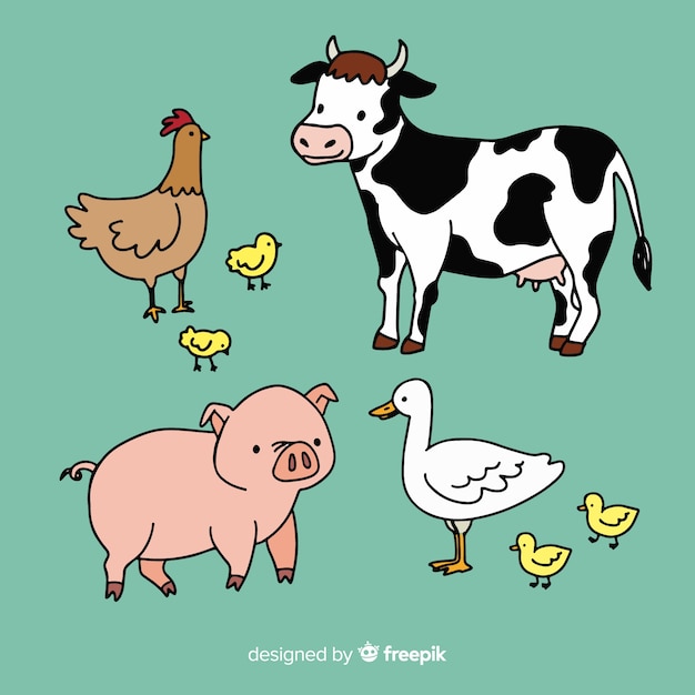 Free vector hand drawn farm animal collection