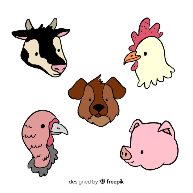 Free vector hand drawn farm animal collection