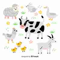 Free vector hand drawn farm animal collection