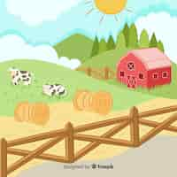 Free vector hand drawn farm landscape background