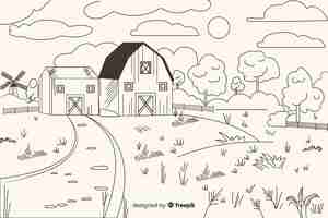 Free vector hand drawn farm landscape background