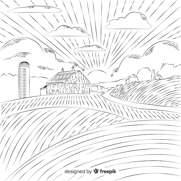 Hand drawn farm landscape background