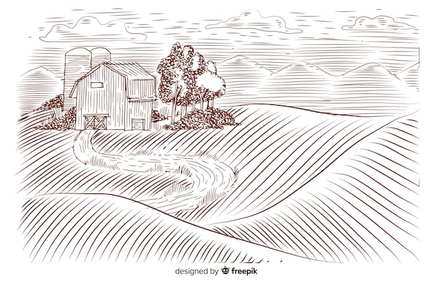 Free vector hand drawn farm landscape