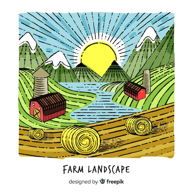 Hand drawn farm landscape