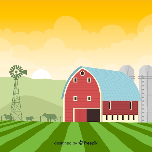 Free vector hand drawn farm landscape