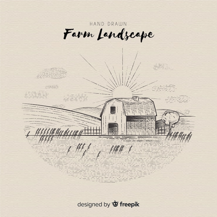 Free Vector hand drawn farm landscape