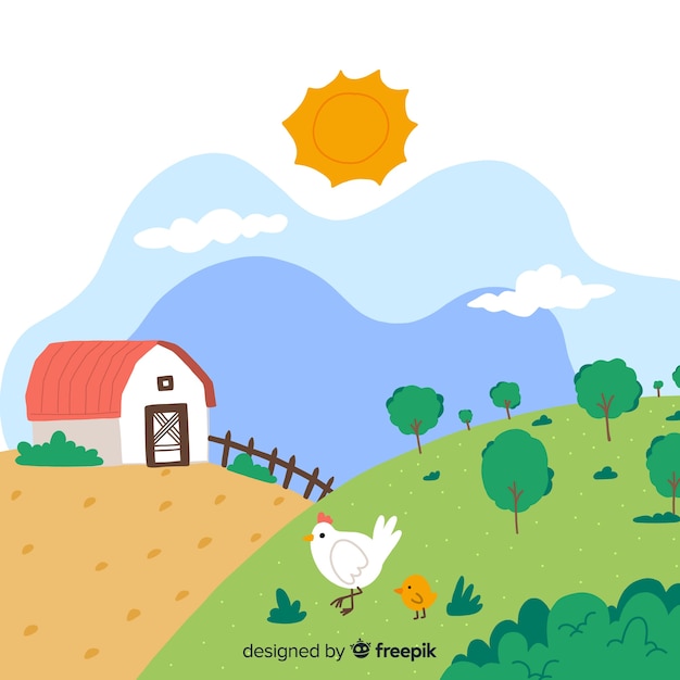 Free vector hand drawn farm landscape