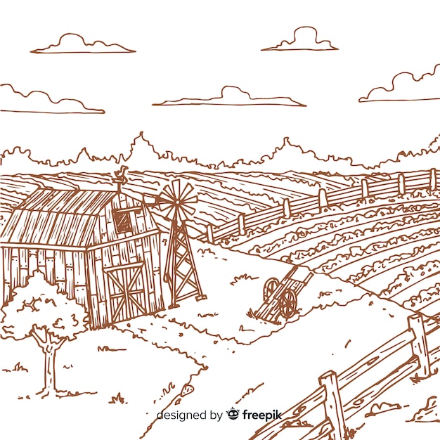Free vector hand drawn farm landscape