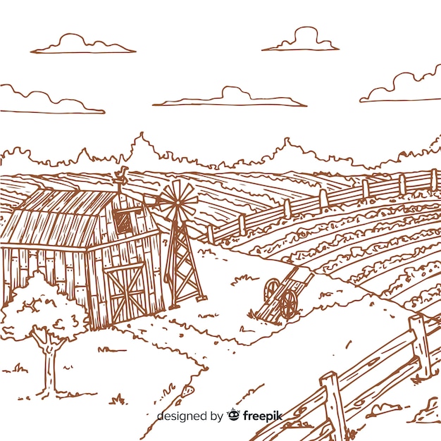 Hand drawn farm landscape