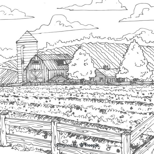 Hand drawn farm landscape