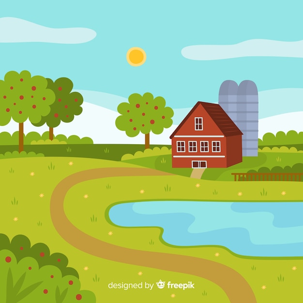 Free vector hand drawn farm landscape